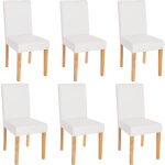 Hhg - lot de 6 chaises de sjour littau, simili - cuir, blanc mat, pieds clairs