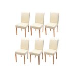 Mendler - lot de 6 chaises de séjour littau, simili - cuir, crème, pieds clairs Mendler - lot de 6 chaises de séjour littau, simili - cuir, crème, pieds clairs