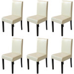 Hhg ? lot de 6 chaises de s�jour en simili - cuir cr�me ? dossier haut rembourr� ? pieds en bois massif ...