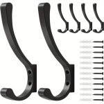 Lot de 6 crochets mural aluminium alliage noir - montage vis grand espace anticorrosion manteaux chapeaux ...