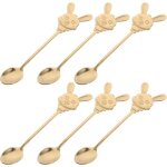Lot 6 cuill�res dessert inox 304 motif lapin dor�, d�coratives pour p�ques, caf�, dessert, f�tes