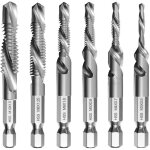 Lot de 6 forets taraudeurs combin�s m3 m4 m5 m6 m8 m10 avec tige hexagonale 6 mm, kit taraudage, taraud ...