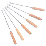 Lot de 6 fourchettes � fondue multifonctions en acier inoxydable avec manche en bois, id�ales pour fondue ...