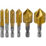 Lot de 6 fraises coniques 5 flûtes - revêtement en titane - tige hexagonale 1 / 4' - tête fraisée à 82° ... Lot de 6 fraises coniques 5 flûtes - revêtement en titane - tige hexagonale 1 / 4' - tête fraisée à 82° ...