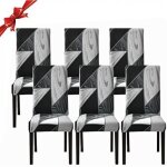 Lot de 6 housses de chaise de salle � manger extensibles (noir g�om�trique, lot de 6), housses de chaise ...