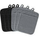 Lot de 6 maniques de cuisine avec poche, noir et gris, en coton �ponge r�sistant � la chaleur, maniques, ...