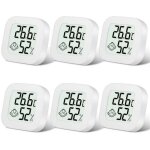 Lot de 6 mini thermom�tres lcd d?int�rieur, hygrom�tre pr�cis, indicateur confort, blanc