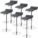 Lot de 6 tabouret de bar rotatif à 360° hauteur réglable en acier chromé et similicuir noir Lot de 6 tabouret de bar rotatif à 360° hauteur réglable en acier chromé et similicuir noir