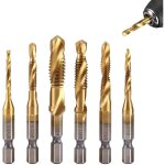 Lot de 6 tarauds filets, foret taraud filetage mtrique m3 - m10 avec revtement en titane hss et embouts ...