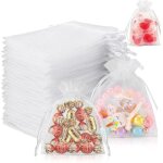 Lot de 60 petits sachets en organza � remplir - 7 x 9 cm - pour cadeau de mariage - blanc