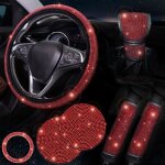 Lot de 7 accessoires de voiture red, volant 15 pouces, housse de ceinture de s�curit�?couvercle de levier ...