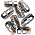 Lot de 8 bouchons de valve avec indicateur de pression des pneus de voiture 3 couleurs