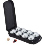 Lot de 8 boules de ptanque mtalliques, avec cochonnet et mtre, sacoche, jeu en extrieur, argent ...