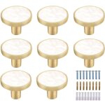Lot de 8 boutons de meuble ronds en laiton et marbre blanc - boutons de tiroir d�coratifs blancs - boutons ...