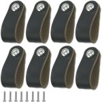 Lot de 8 boutons et poignées de meubles en cuir, faciles à installer pour portes et tiroirs Lot de 8 boutons et poignées de meubles en cuir, faciles à installer pour portes et tiroirs