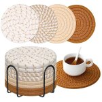 Lot de 8 dessous de verre avec support, 4 couleurs absorbantes pour types de tasses, ensemble de sous ...