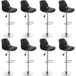 Yongqing - lot de 8 tabouret de bar en cuir pu reglable en hauteur et pivotant design moderne - noir