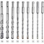 Lot de 9 forets sds - plus pour perceuse � percussion �lectrique pour percer la pierre, le b�ton, les ...