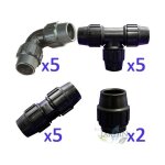 Suinga - lot arrosage 25mm: 5 ts + 5 coudes + 5 jonctions + 2 bouchons. raccord en polythylne pour ...