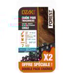 Lot de deux cha�nes de tron�onneuse ozaki sous coque semi carr�e: . 3 / 8 lp . 050  (1, 3mm) 52 entra�neurs ...