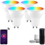 [lot of 4] ampoule led gu10 5w, gu10 alexa, rgbw 3000k - 6500k, [contrle app] [contrle vocal], compatible ...