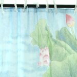 Thedecofactory - lotus - voilage 100% coton � nouettes fleurs de lotus bleu 110x250