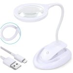 Loupe avec lumire, lampe grossissante 5x 10x avec support et pince, lampe grossissante de bureau rechargeable ...