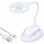 [jamais utilis]loupe avec lumire, lampe grossissante 5x 10x avec support et pince, rechargeable et ...