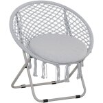 Loveuse fauteuil rond de jardin fauteuil lune papasan pliable grand confort macram� coton polyester gris ...