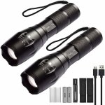 Lucky - 88 - lot de 2 lampes torche de poche led haute puissance avec 2 piles rechargeables 18650, lampe ...