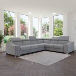 Mobilier deco - lucky - canap� d'angle convertible r�versible en tissu velours gris clair