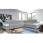 Mobilier deco - lucky - canapé d'angle convertible réversible en tissu velours gris clair et simili cuir ... Mobilier deco - lucky - canapé d'angle convertible réversible en tissu velours gris clair et simili cuir ...