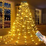 Lumi�res de cascade d'arbre de no�l avec anneau, guirlande lumineuse 1. 5m 200 leds 8 modes pour sapin, ...