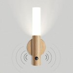Luminaire led applique murale en bois batterie vintage lampe murale d�tect de mouvement usb rechargeable ...
