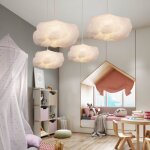 Lustre moderne en coton 1 lumi�re ? luminaire suspendu nuage d50cm x h22cm ? �clairage doux pour chambre ...