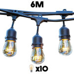 Lumisky ? guirlande lumineuse 6m � ampoules e27 blanc chaud ? 10 ampoules ? raccordable ip64 pour int�rieur ...