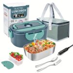 Lunch box chauffante �lectrique 4 en 1 12v / 24v / 110v220v, 1. 5l 40w acier inox chauffage rapide gamelle, ...