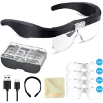 Lunette loupe avec 2 led, (1, 5x, 2, 5x, 3, 5x, 5, 0x) frontale grossissantes casque loupe mains libres ...