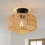 Lustre boh�me e27, suspension en rotin tress�, plafonnier semi - encastr� fait main pour couloir, chambre, ...