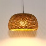 Lustre boh�me en rotin de 12 pouces, suspension de plafond c�bl�e e27, lustre en osier de bambou pour ...
