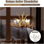 Lustre en bois de cerf, lustre de style vintage en faux bois de cerf, avec 6 supports de lampe en spirale ...