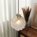 Lustre coquillage rustique pour chambre � coucher, luminaire suspendu fran�ais avec cha�ne r�glable, ...