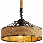 Lustre en corde de chanvre, lampe � suspension r�tro en m�tal noir, lustres suspensions en country, plafonnier ...