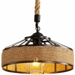 Lustre en corde de chanvre, lampe � suspension r�tro en m�tal noir, lustres suspensions en country, plafonnier ...
