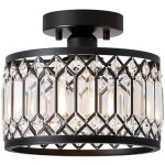 Lustre en cristal, plafonnier noir avec abat - jour en cristal, douille e27, lampe moderne pour salon, ...