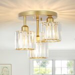 Lustre en cristal, plafonnier triple flamme avec abat - jour en verre, plafonnier moderne pour salon, ...