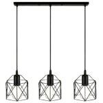 Lustre industriel joyinled � 3 lumi�res e27, suspension g�om�trique r�tro en fer noir pour salle � manger ...
