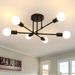 Lustre industriel vintage en m�tal � 6 lumi�res, culot e27, convient pour salon, chambre, cuisine, etc. ...