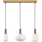 Lustre en mtal - dor et blanc - 3 abat - jours l. 87 x h. 130 cm - oska