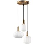 Lustre en mtal - dor et blanc - 3 abat - jours h. 130 x l. 55 cm - oska